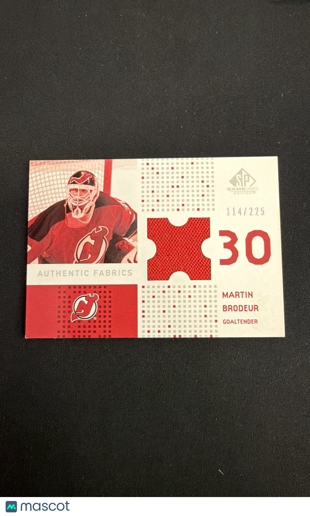 2002-03 SP Game Used - Authentic Fabrics Martin Brodeur #AF-MB /225 (MEM)