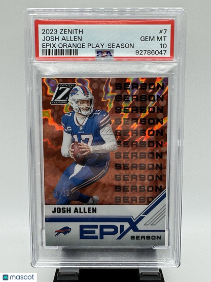 2023 Panini Zenith Epix Orange Josh Allen #7 Season /25  Bills PSA 10 POP 2
