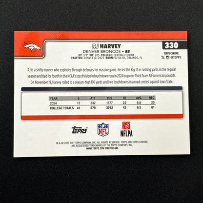 /25  RJ Harvey Broncos #330 Rookie Orange Parallel Color Match Topps Chrome 2025