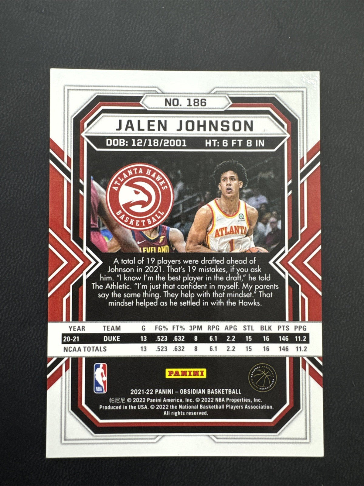2021-22 Panini Obsidian - Jalen Johnson #186 (RC)