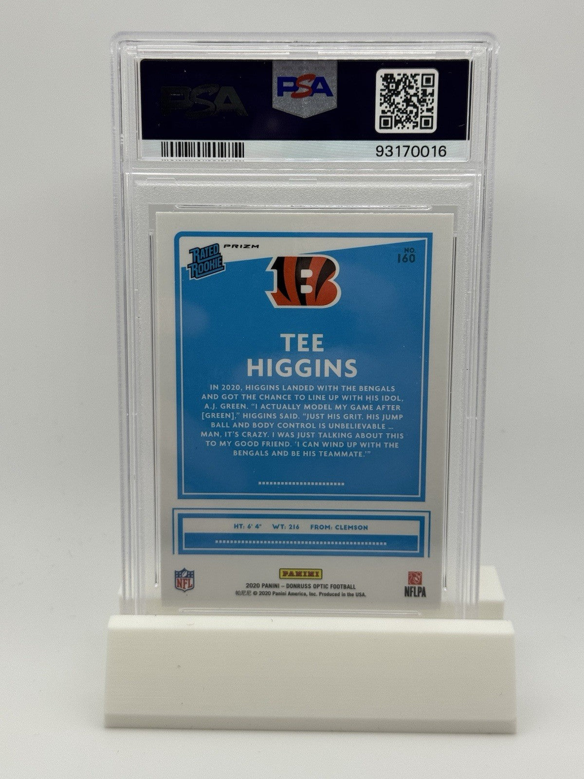 2020 Donruss Optic Rated Rookies Tee Higgins #160 Green Velocity RC PSA 10