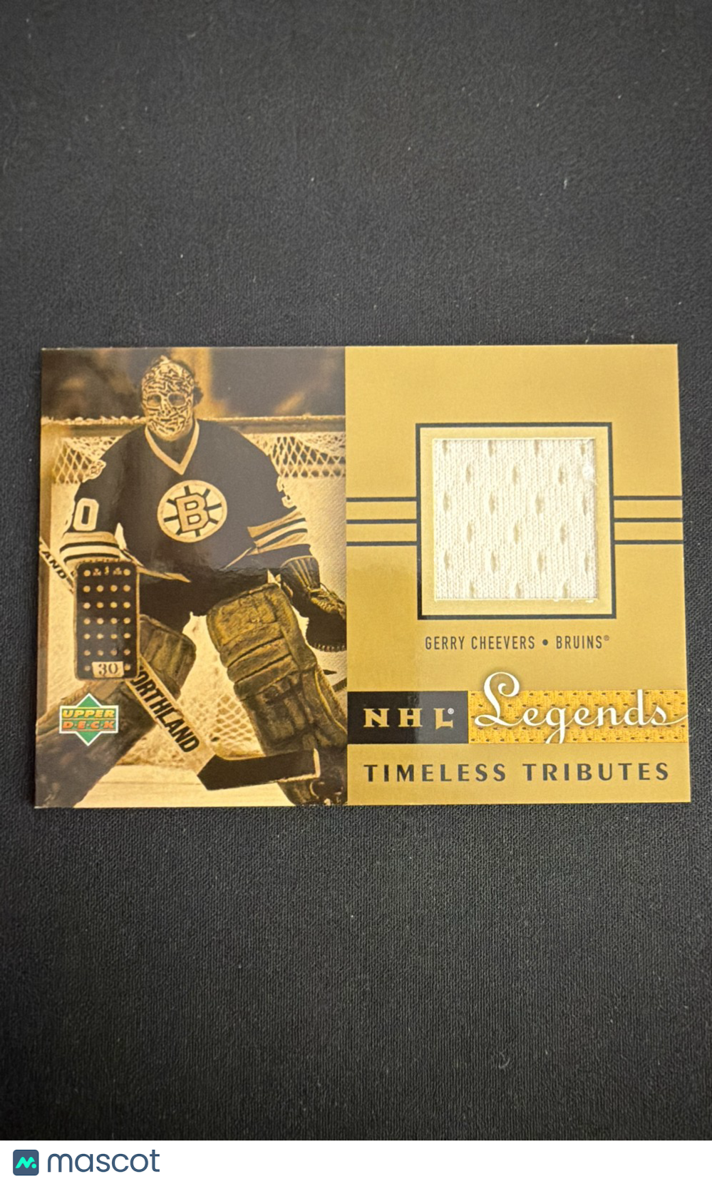 2001-02 Upper Deck Legends - Timeless Tributes Jerseys Gerry Cheevers #TT-GC...
