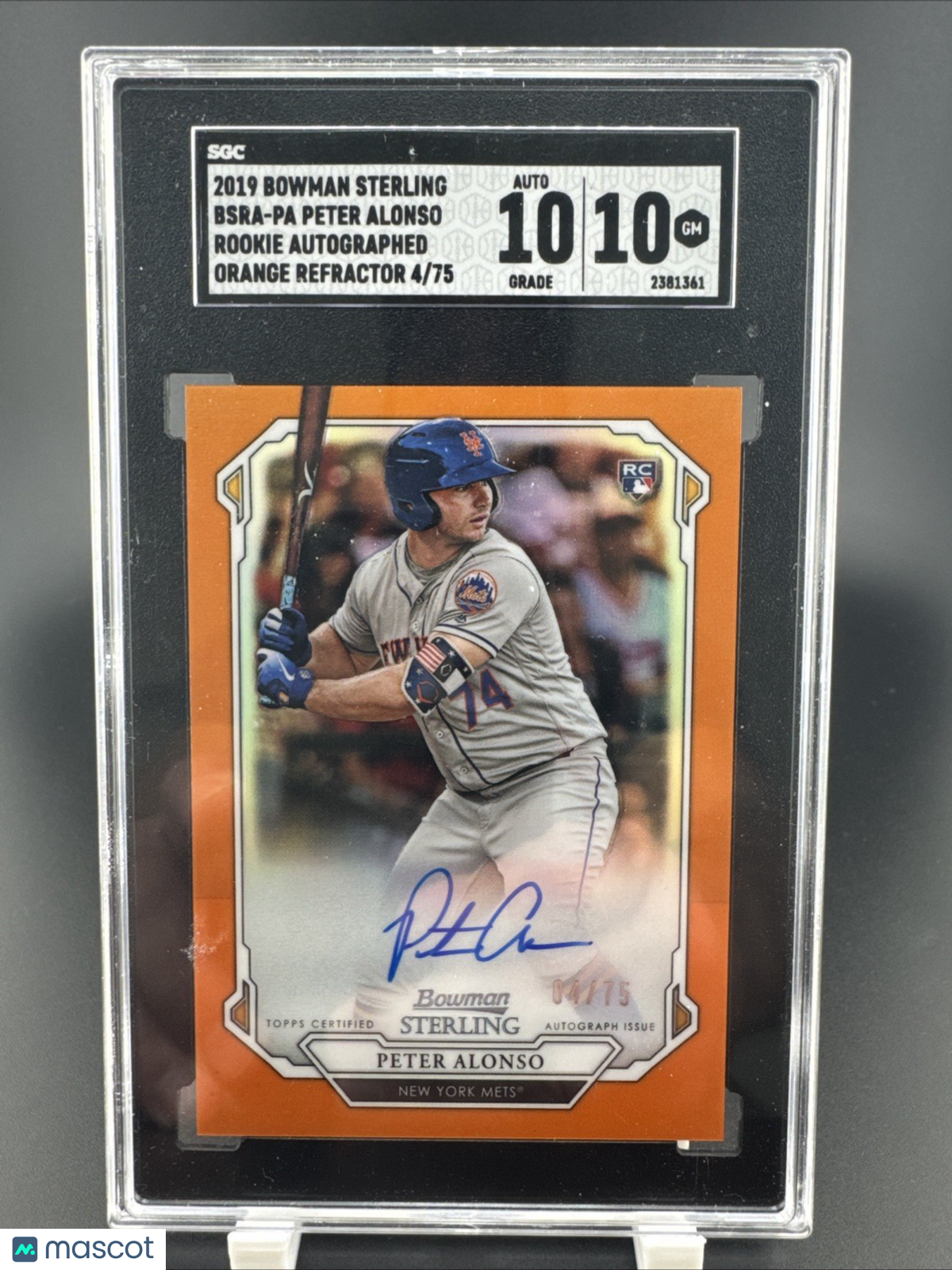 2019 Bowman Sterling RC 4/75 Auto Peter Alonso #BSRA-PA Orange Refractor SGC 10
