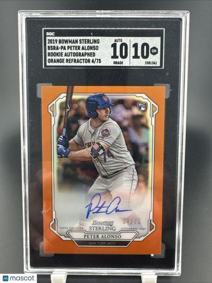 2019 Bowman Sterling RC 4/75 Auto Peter Alonso #BSRA-PA Orange Refractor SGC 10