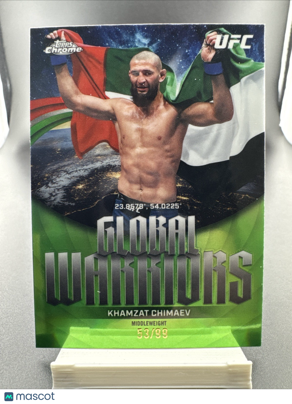 2026 Topps UFC Chrome Global Warriors Green Refractor Khamzat Chimaev /99
