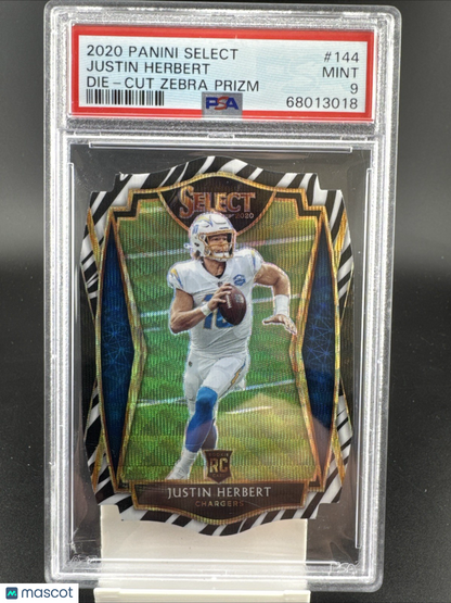 2020 Panini Select - Premier Level Justin Herbert #144 Zebra Prizm Die-Cut (RC)