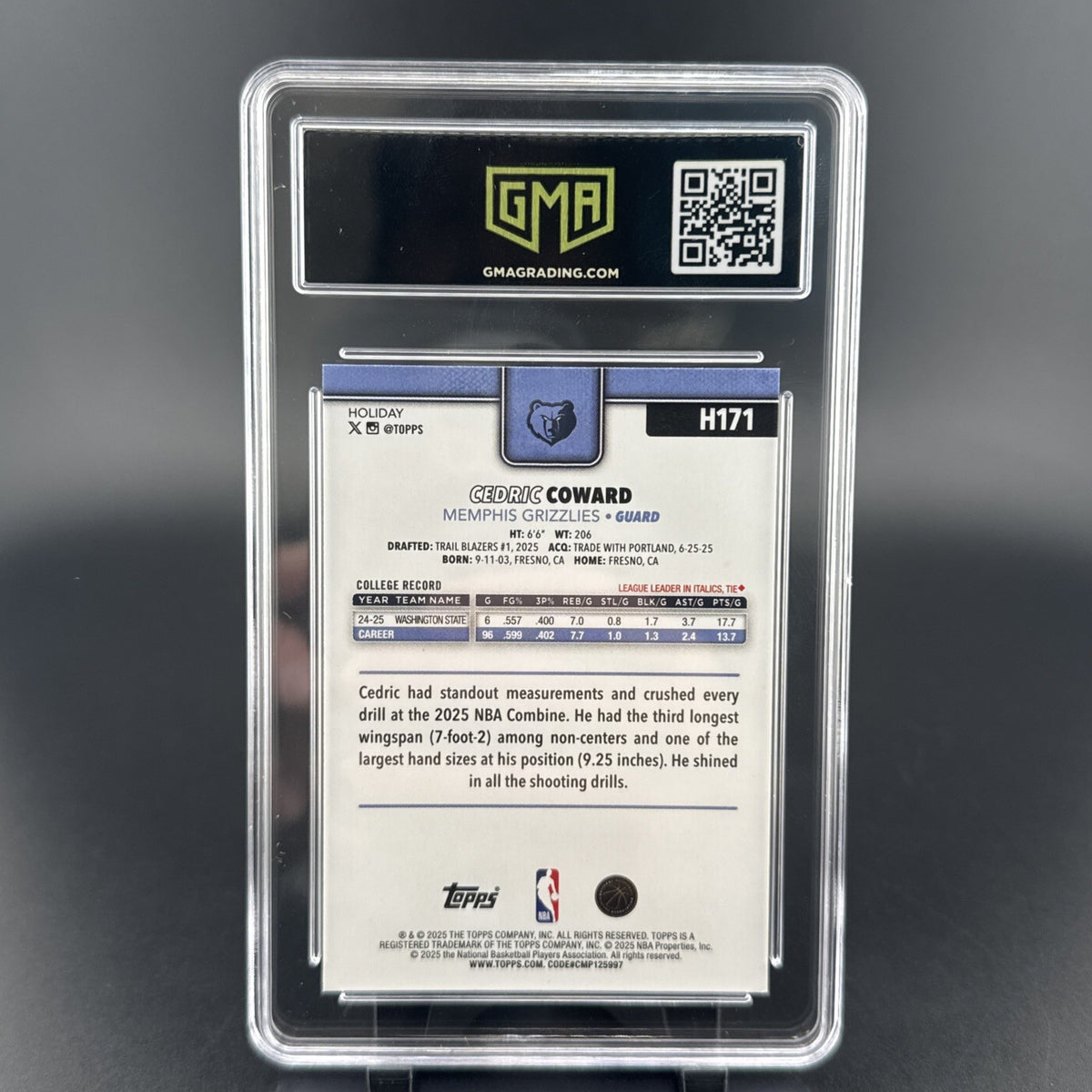 2025 Topps Holiday Base Rookie Cedric Coward #HI71 GMA 10