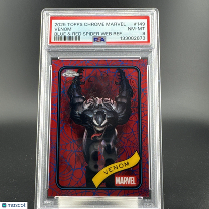 2025 Topps Chrome Marvel Venom #149 Blue & Red Spider Web Refractor /62 PSA 8
