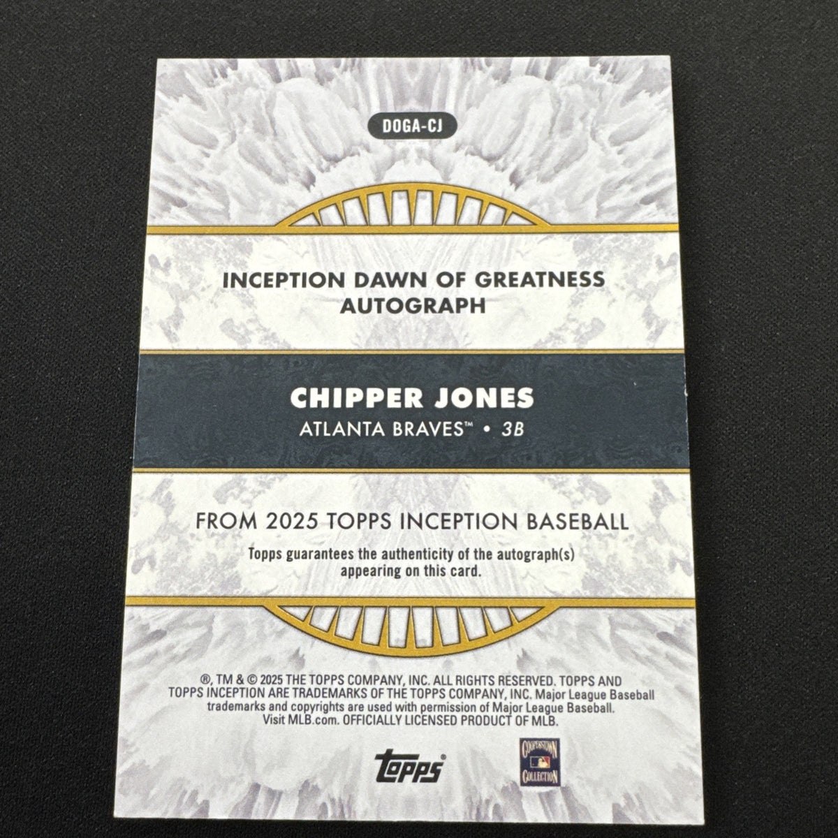 2025 Topps Inception Chipper Jones Auto Dawn of Greatness #52/75 SSP Braves HOF