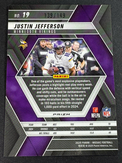 2025 Mosaic Football JUSTIN JEFFERSON Silver Knight Prizm /149