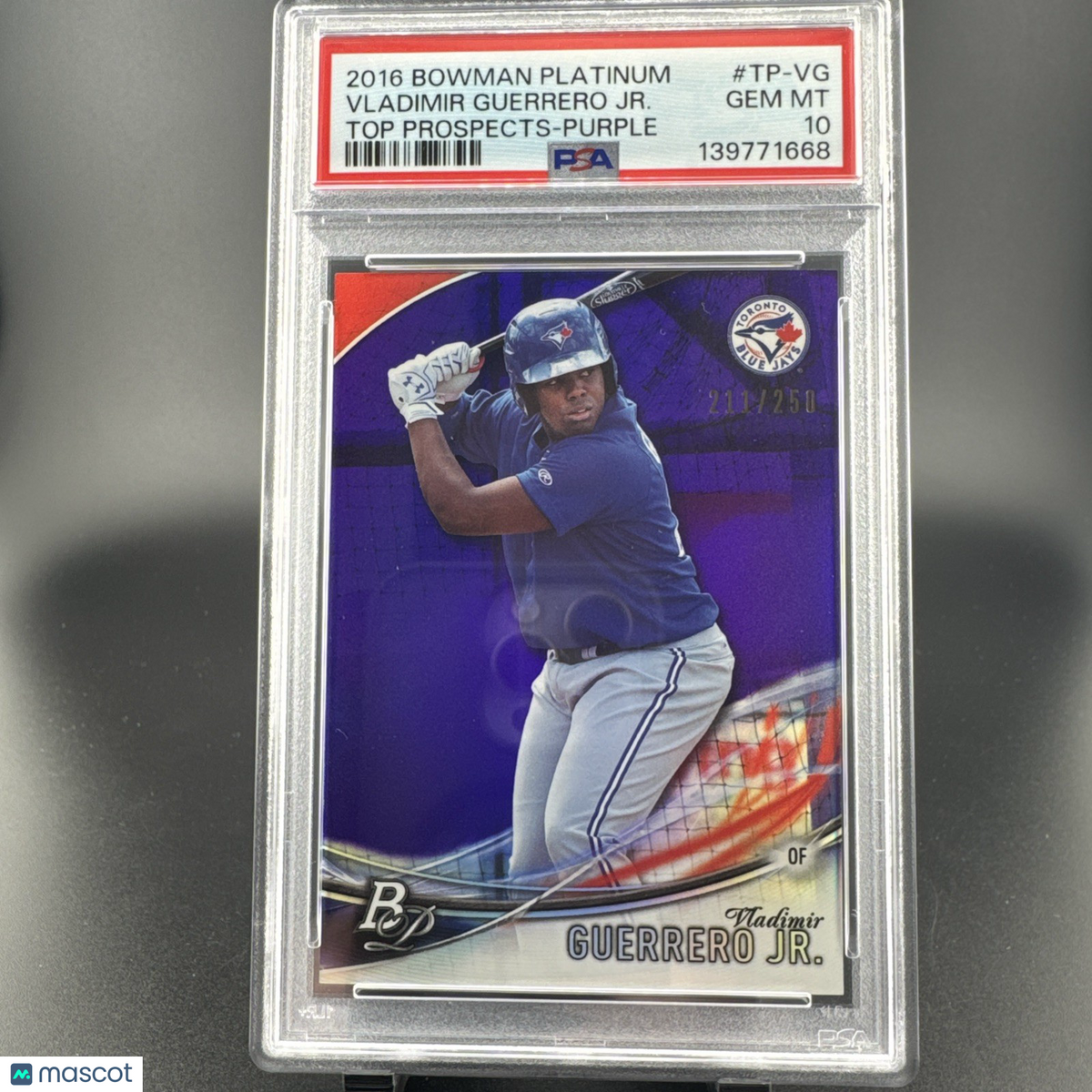 2016 Bowman Platinum Purple Refractor 211/250 Vladimir Guerrero Jr  RC PSA 10