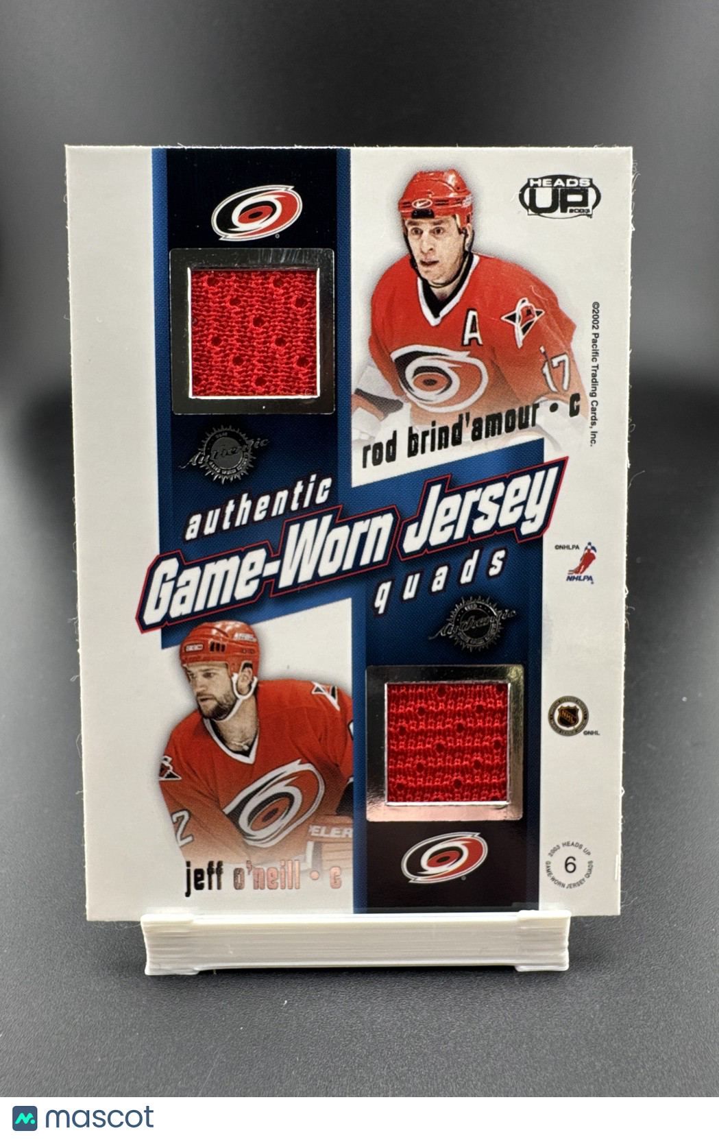 2002-03 Pacific Heads Up - Game-Worn Jersey Quads Ron Francis, Rod Brind'Amour,