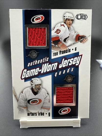 2002-03 Pacific Heads Up - Game-Worn Jersey Quads Ron Francis, Rod Brind'Amour,