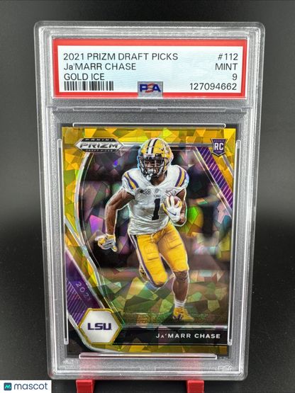 2021 Prizm Draft Picks JaMarr Chase Gold Ice Rookie #112 PSA 9