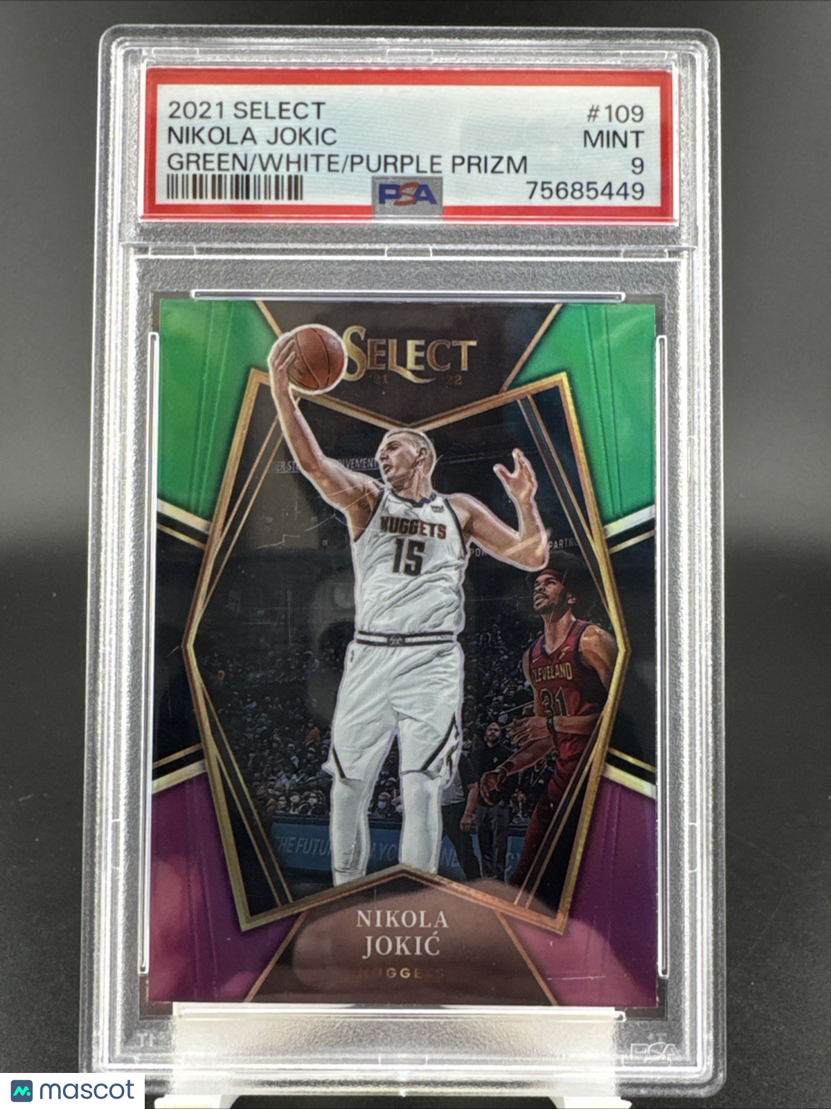 2021-22 Panini Select Green, White and Purple Prizm #109 Nikola Jokic PSA 9