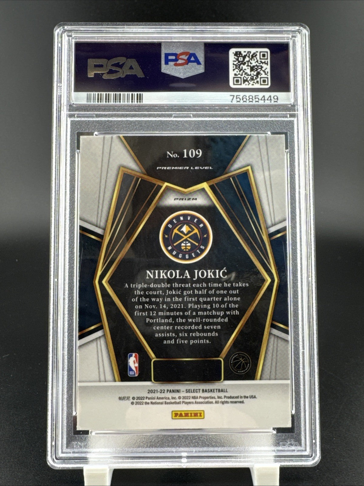 2021-22 Panini Select Green, White and Purple Prizm #109 Nikola Jokic PSA 9