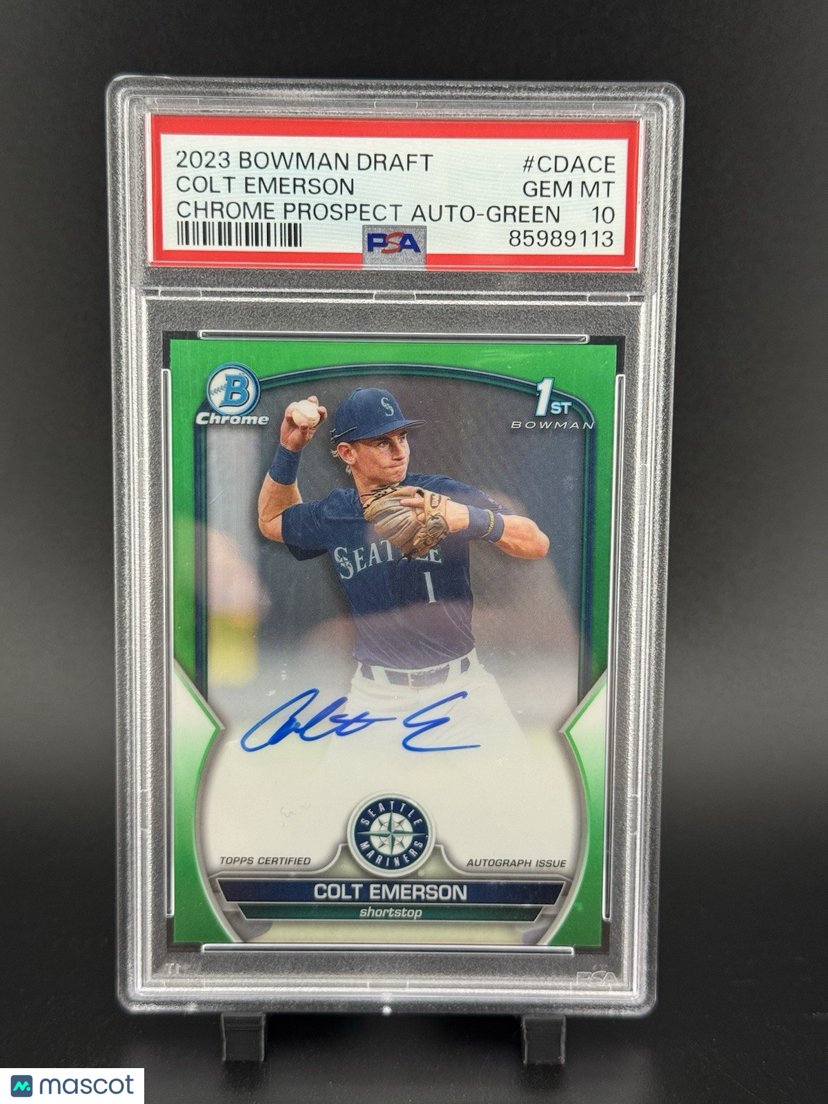 2023 Bowman Chrome Draft Colt Emerson Green Refractor Auto #45/99 PSA 10 Gem Mnt