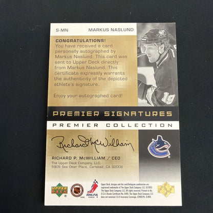 2002-03 Upper Deck Premier Collection - Signatures Markus Naslund /50