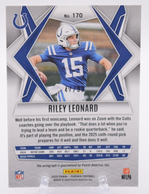2025 Panini Phoenix Riley Leonard #170 Red Auto /99 RC Colts