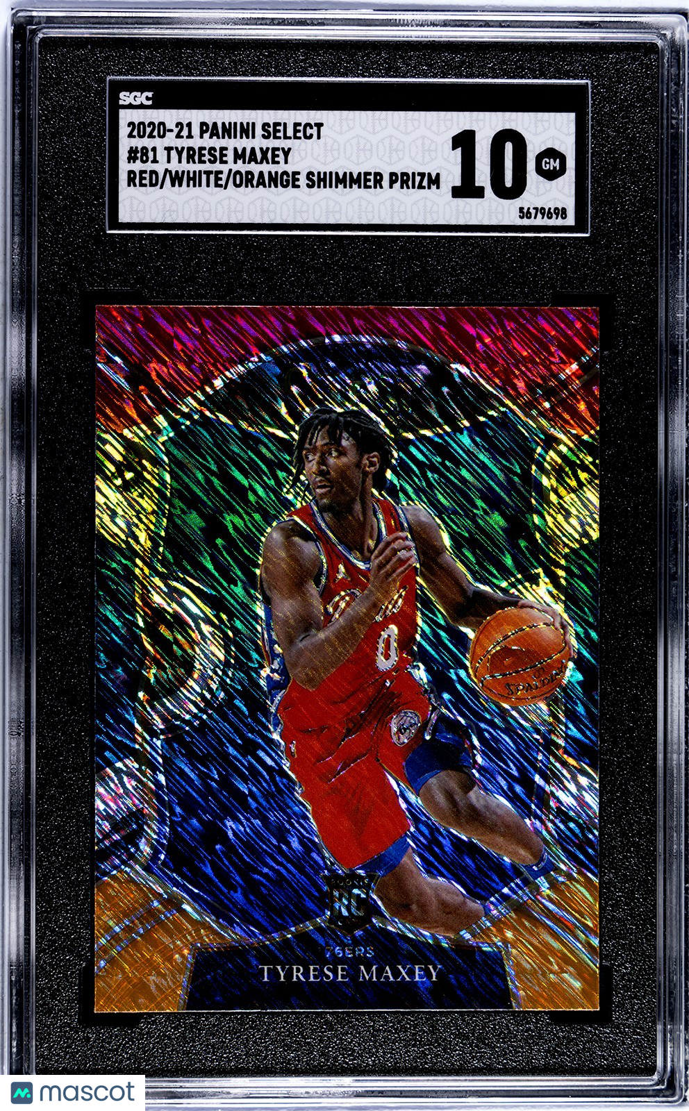 2020 -21 Tyrese Maxey Panini Select #81 Red/White/Orange Shimmer Prism