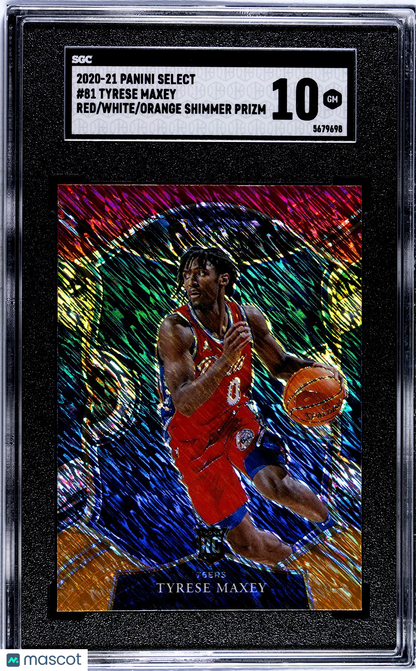 2020 -21 Tyrese Maxey Panini Select #81 Red/White/Orange Shimmer Prism
