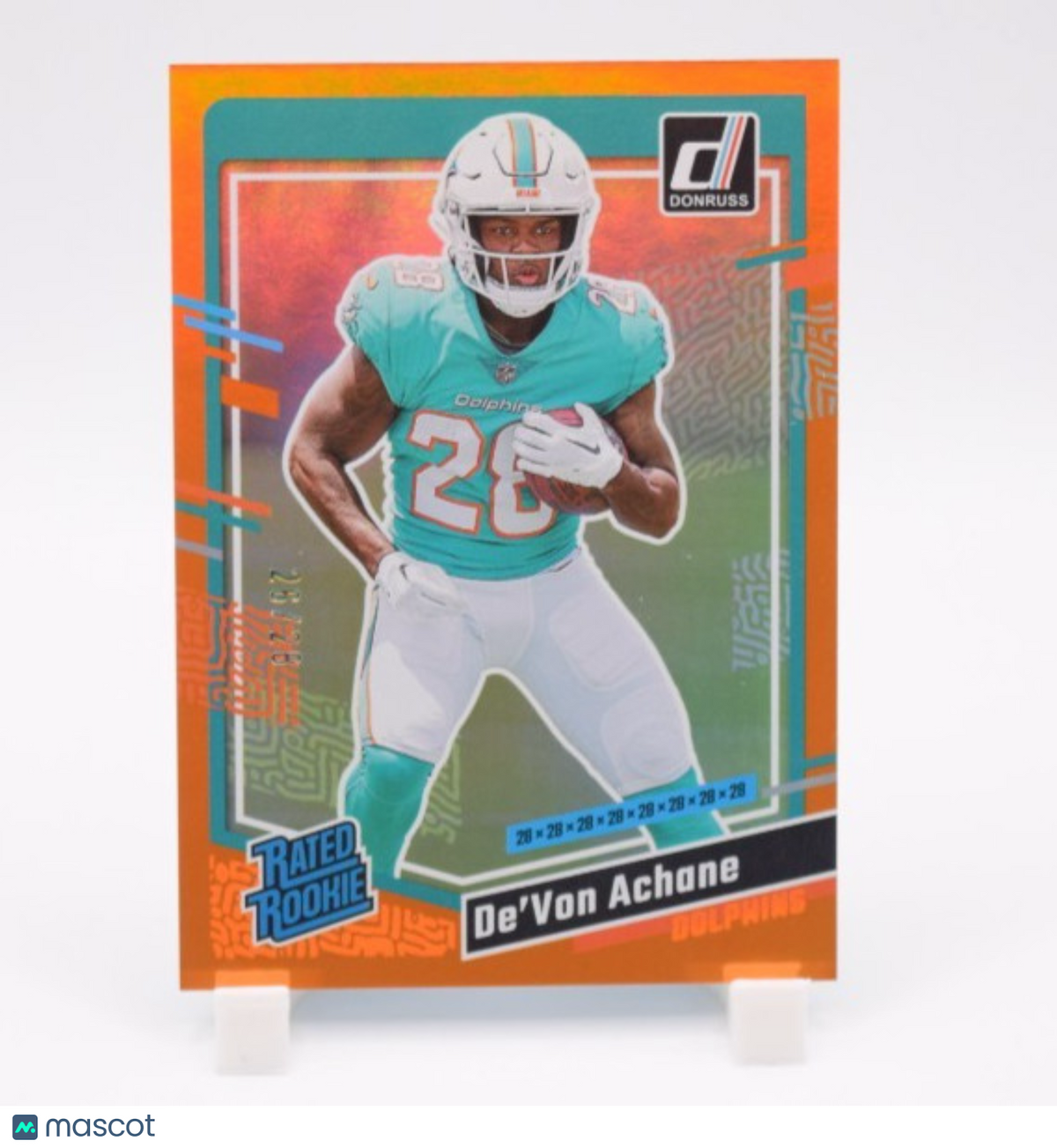 2023 Donruss De'Von Achane Orange Holo Stat line Rated Rookie 26/28 #365 Miami