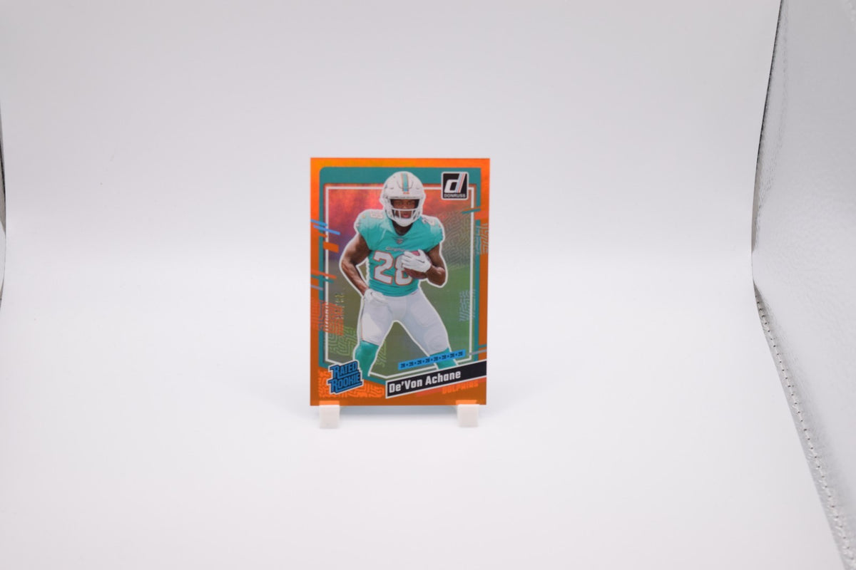 2023 Donruss De'Von Achane Orange Holo Stat line Rated Rookie 26/28 #365 Miami