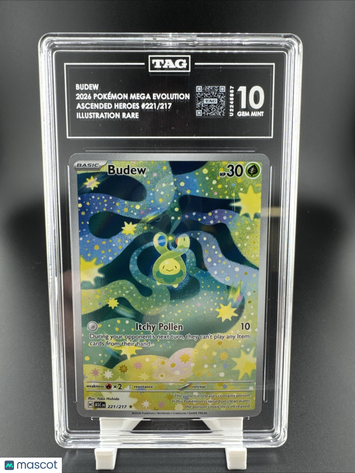 2026 Pokemon Budew 221/217 Me: Ascended Heroes Illustration Rare TAG 10