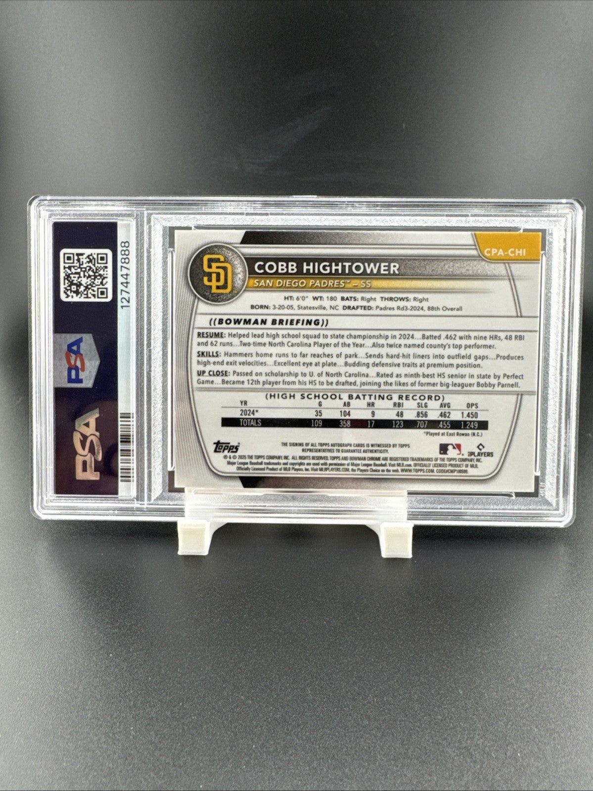 2025 Bowman Cobb Hightower CHR Pros Auto Orange Wave 6/25 PSA 9 #CPACHI