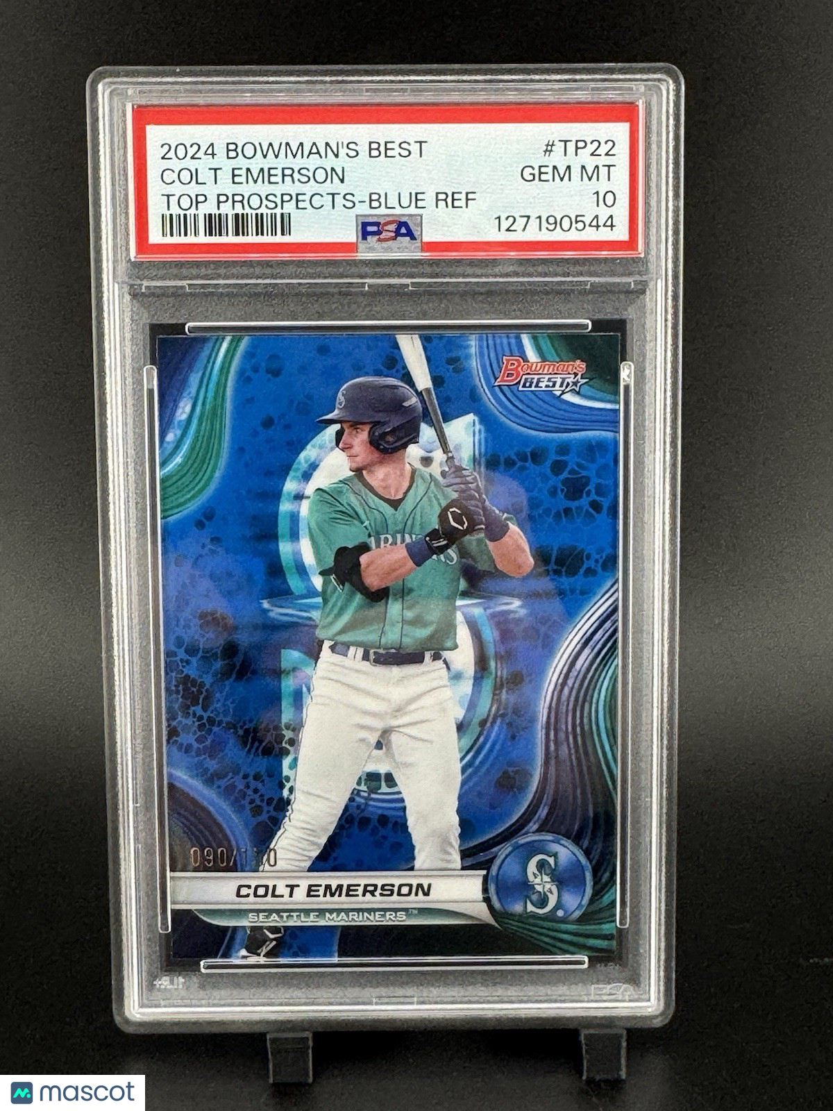 2024 Bowman's Best Top Prospects Colt Emerson #TP-22 Blue Refractor /150 PSA 10
