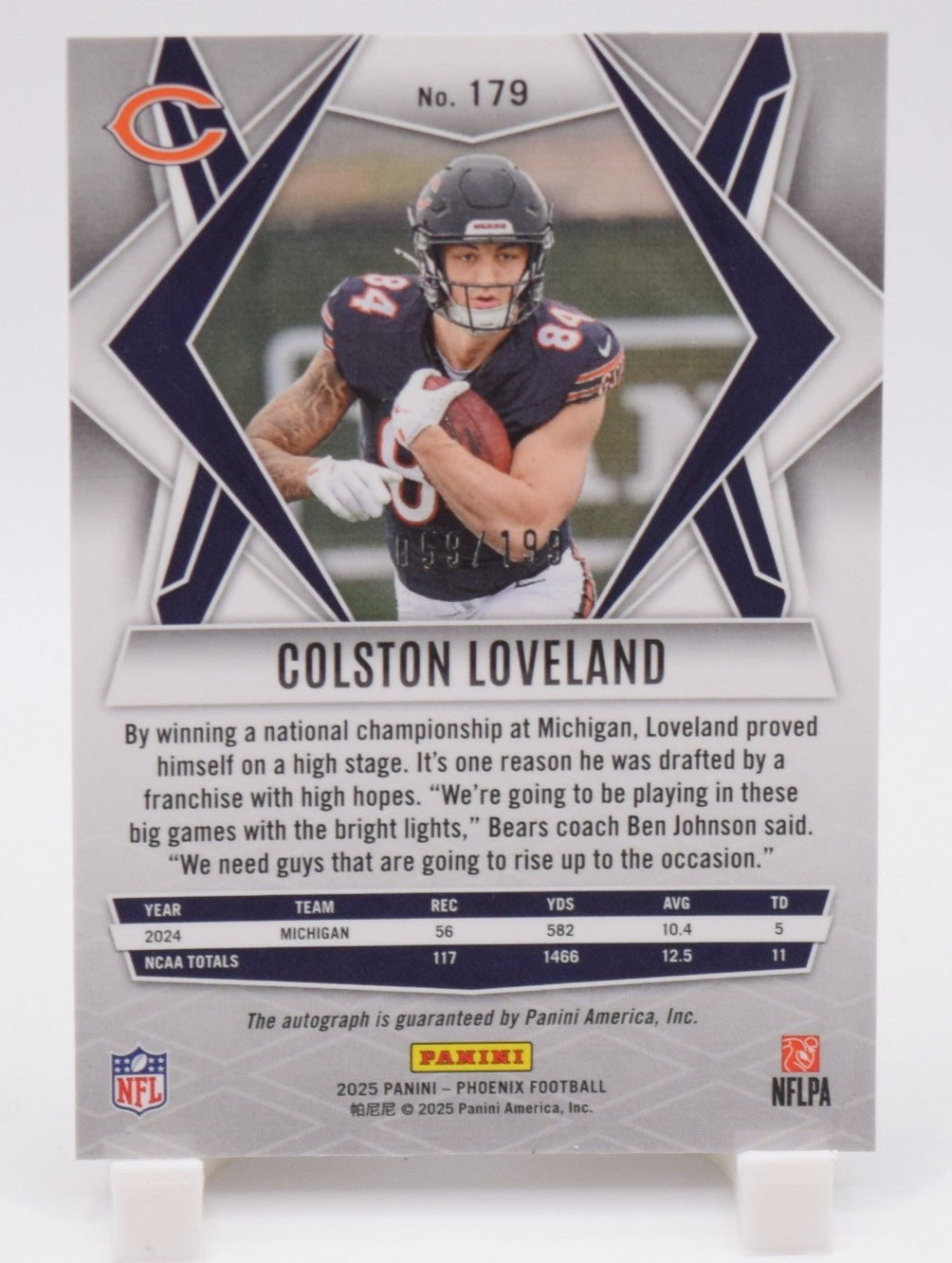 Colston Loveland 2025 Panini Phoenix #179 Rookies Silver Auto Rookie RC /199