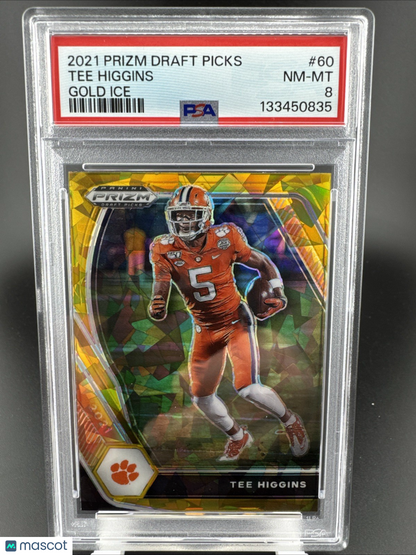 2021 Panini Prizm Draft Picks Gold Ice Prizm Tee Higgins #60 PSA 8