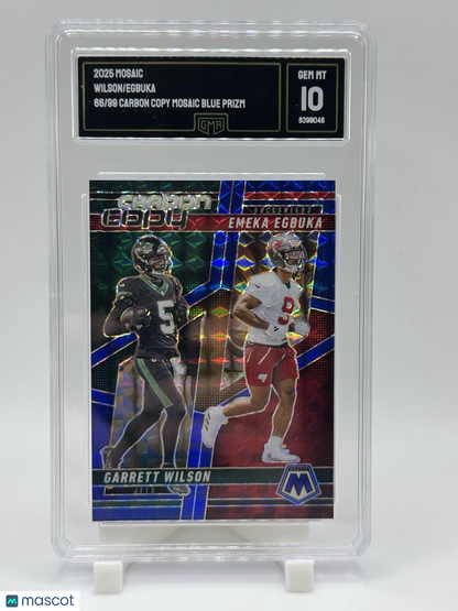 2025 Mosaic Garrett Wilson Emeka Egbuka Blue Prizm Carbon Copy RC /99 GMA 10