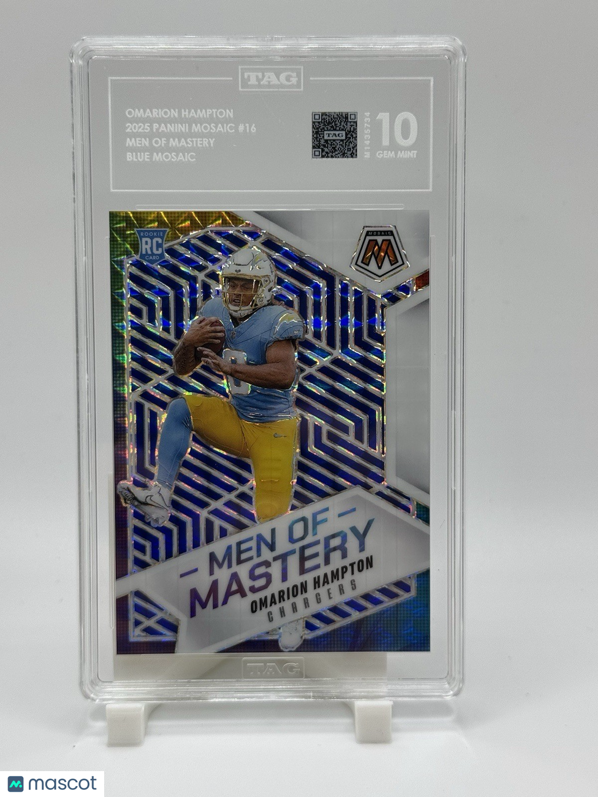 2025 Mosaic #16 Omarion Hampton Men of Mastery Mosaic Blue #/99 TAG 10 GEM MINT