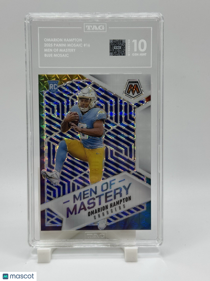 2025 Mosaic #16 Omarion Hampton Men of Mastery Mosaic Blue #/99 TAG 10 GEM MINT