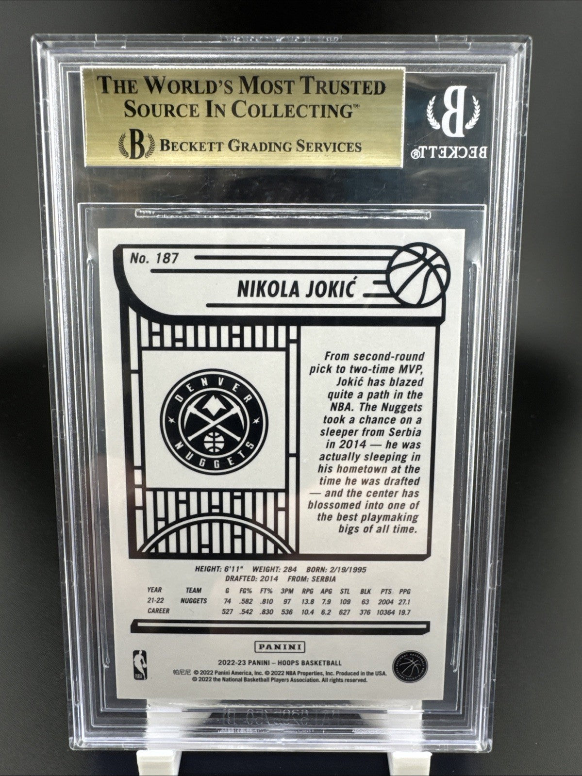 2022-23 Hoops Premium Box Set #187 29/199 Nikola Jokic Beckett 9.5