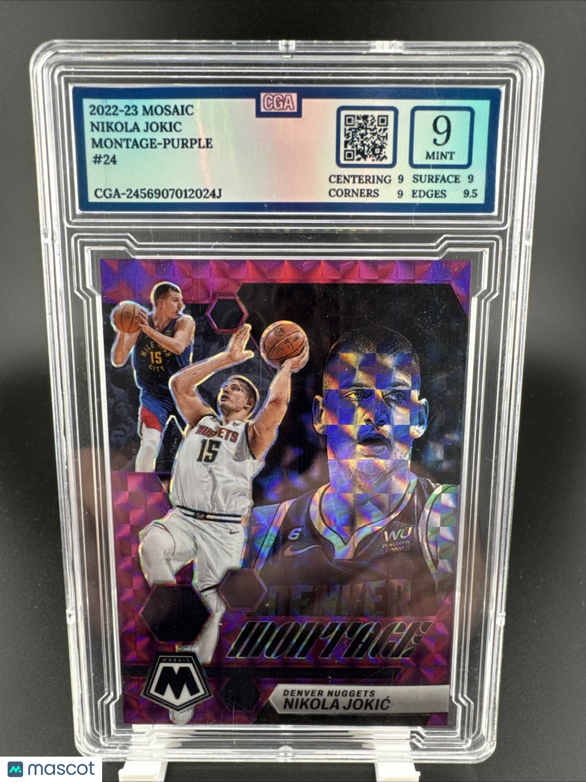 2022-23 Panini Mosaic Montage Purple Prizm 31/99 Nikola Jokic Jokić #24 CGA 9