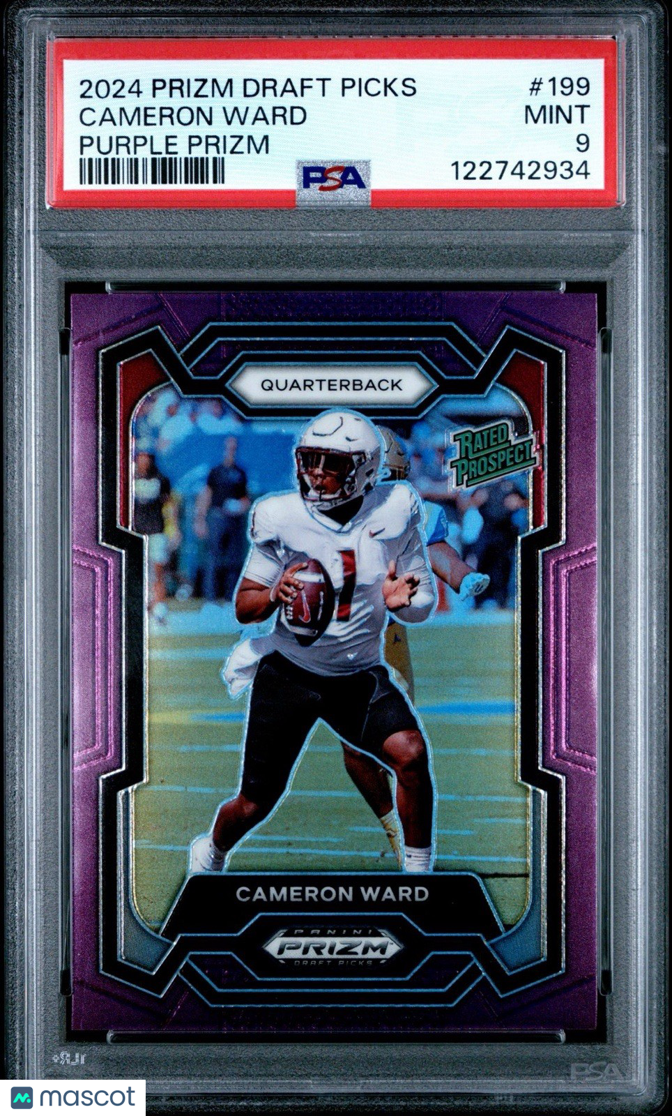 2024 Prizm Draft Picks Cam Ward Purple Prizm #'d 48/75 Rated Prospect #199 PSA 9