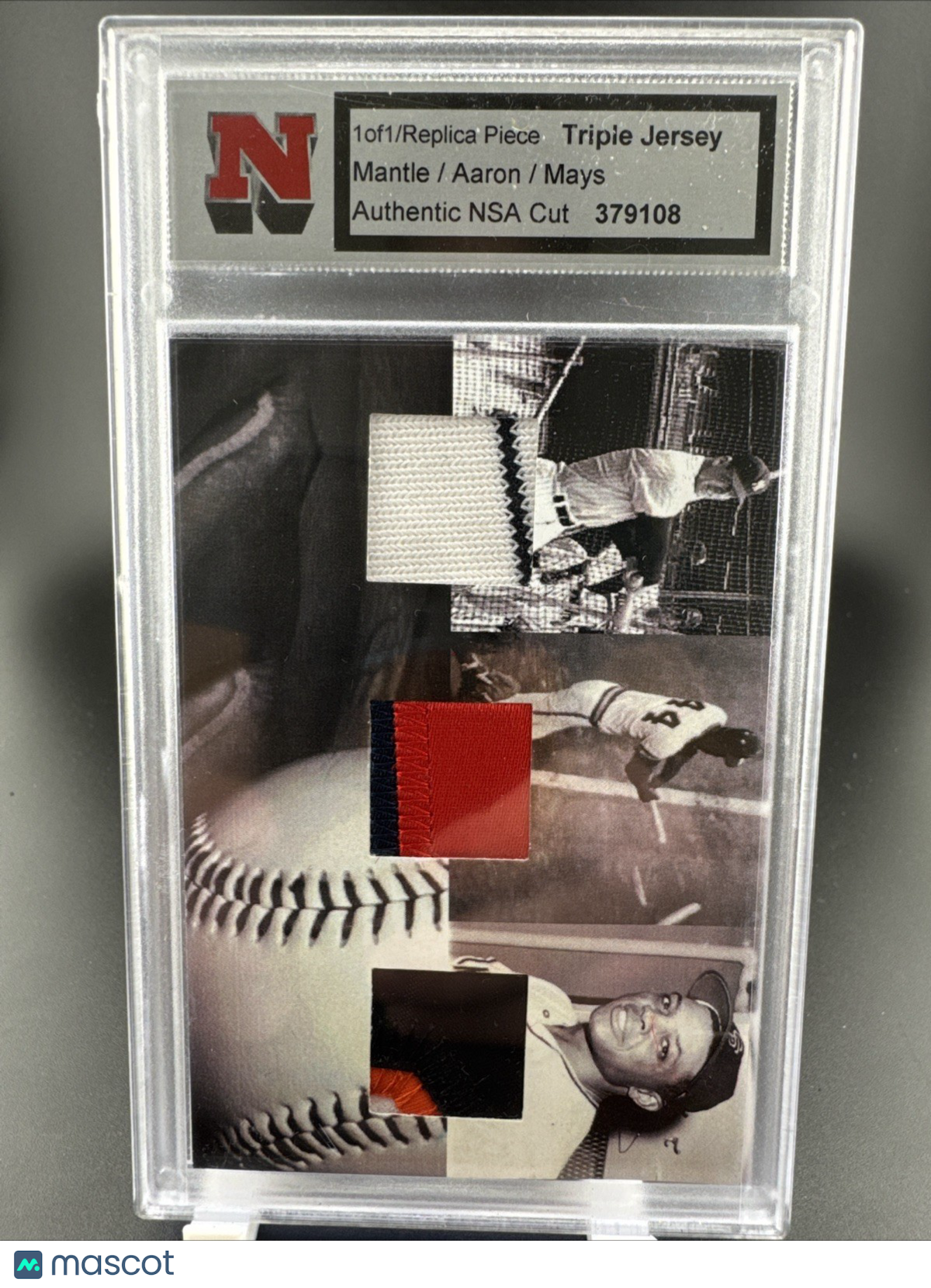 NSA Triple Jersey Replica Piece Mickey Mantle, Hank Aaron, and Willie Mays