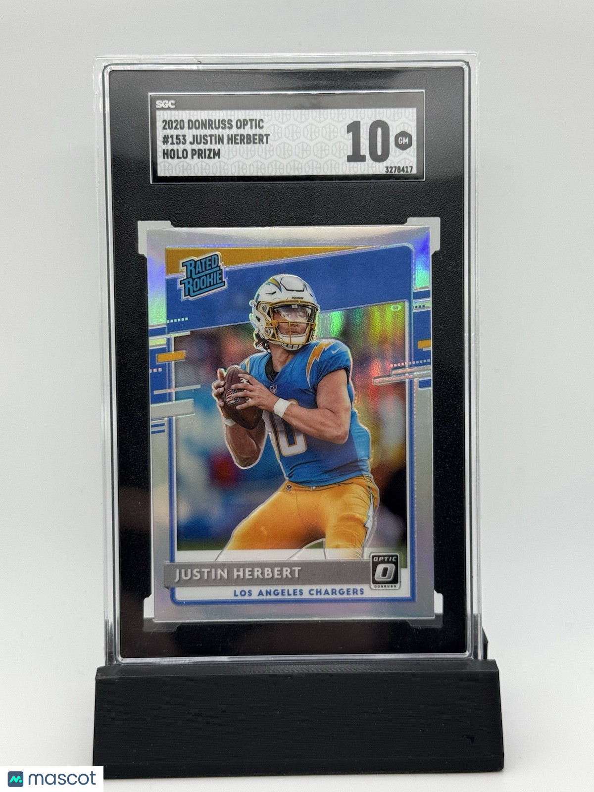Justin Herbert 2020 Panini Donruss Optic #153 Rated Rookie Holo Prizm RC SGC 10