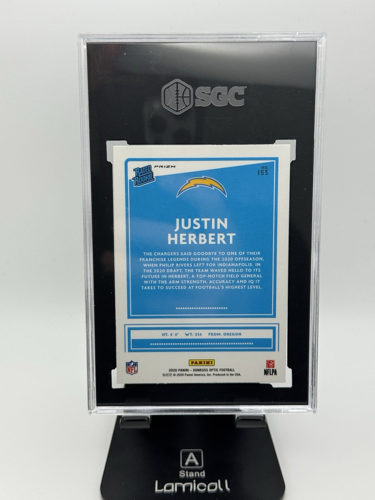 Justin Herbert 2020 Panini Donruss Optic #153 Rated Rookie Holo Prizm RC SGC 10