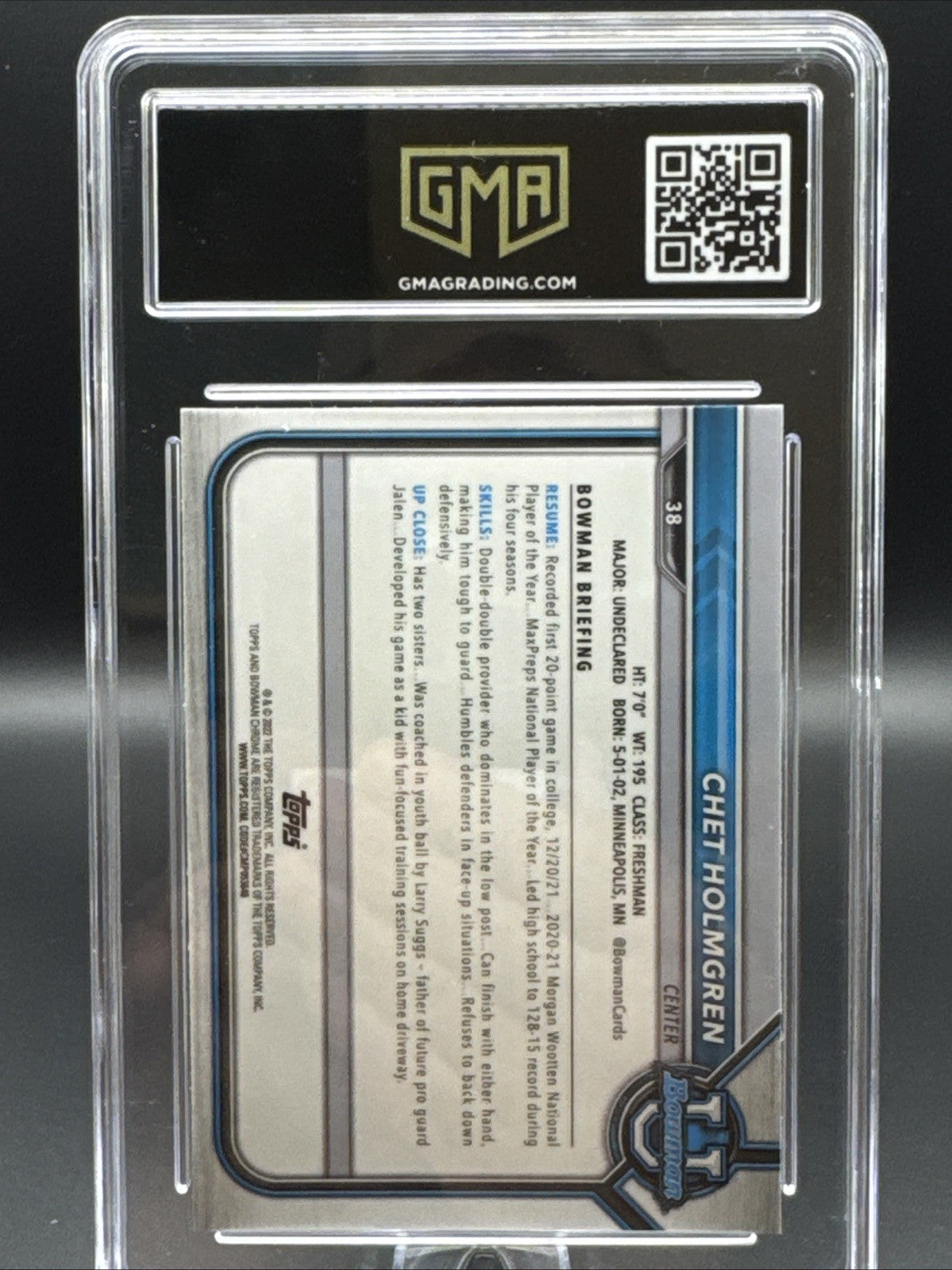 2021 Bowman University Chet Holmgren #38 Chrome Refractor Rookie GMA 9