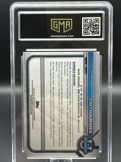 2021 Bowman University Chet Holmgren #38 Chrome Refractor Rookie GMA 9
