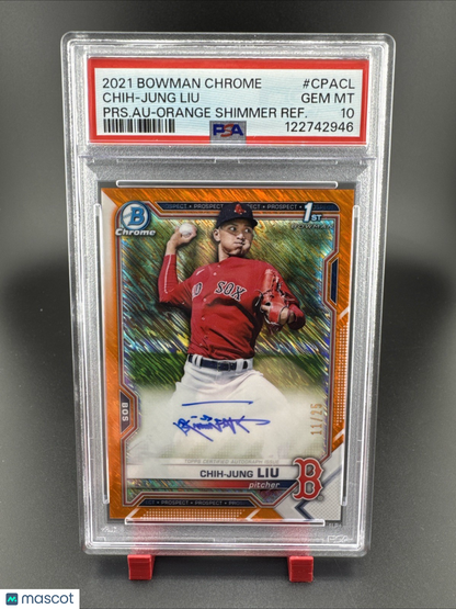 2021 Bowman Chrome Chin-Jung Liu 11/25 Auto Orange Shimmer PSA 10