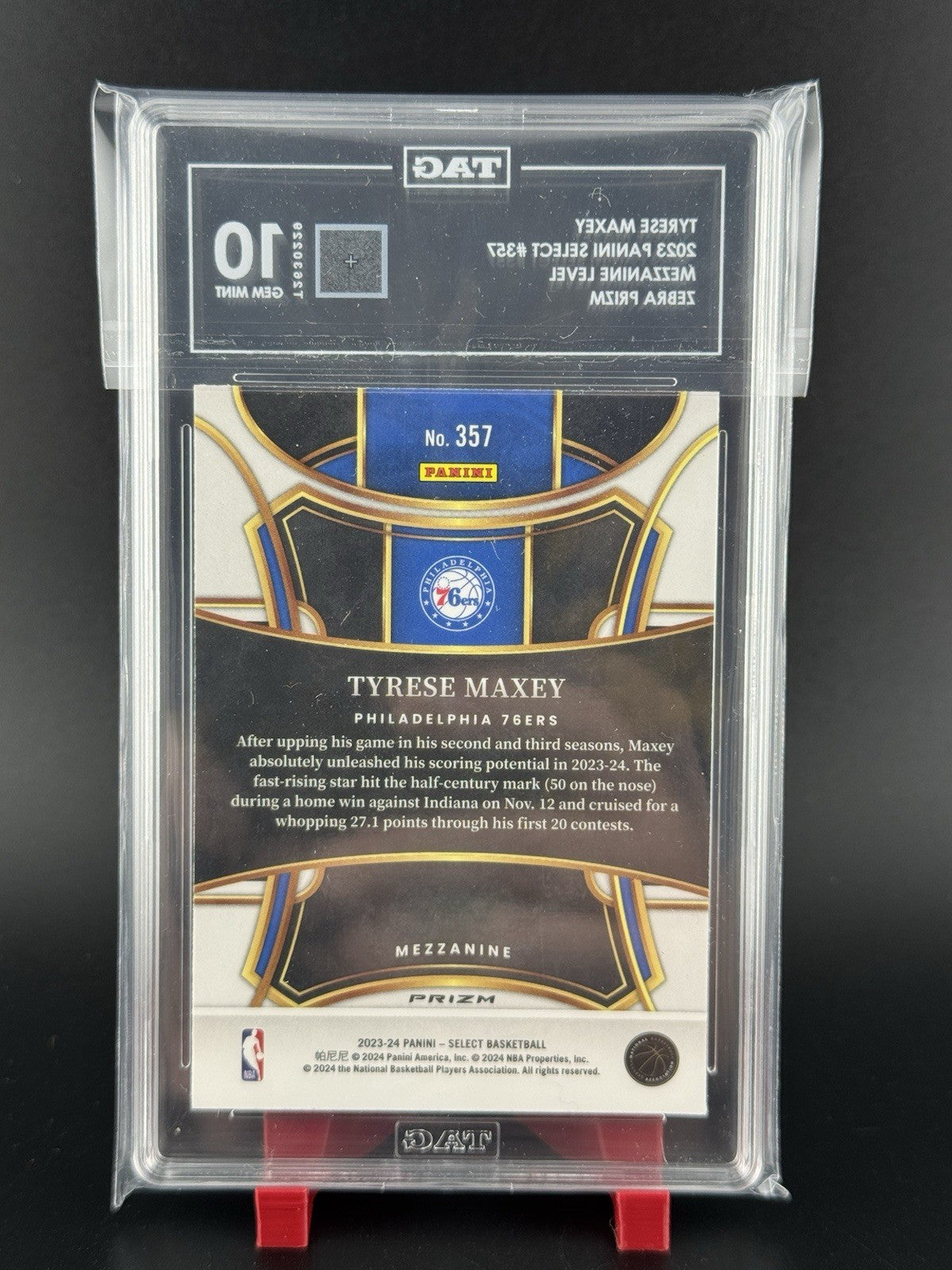2023-24 Select #357 Tyrese Maxey MEZZANINE ZEBRA PRIZM SSP CASE HIT 76ers TAG 10