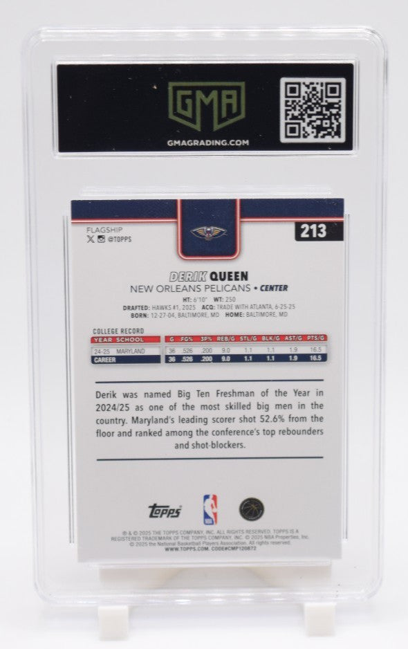 Derik Queen 2025-26 Topps Basketball #213 Victory SSP Pelicans Rookie RC GMA 10