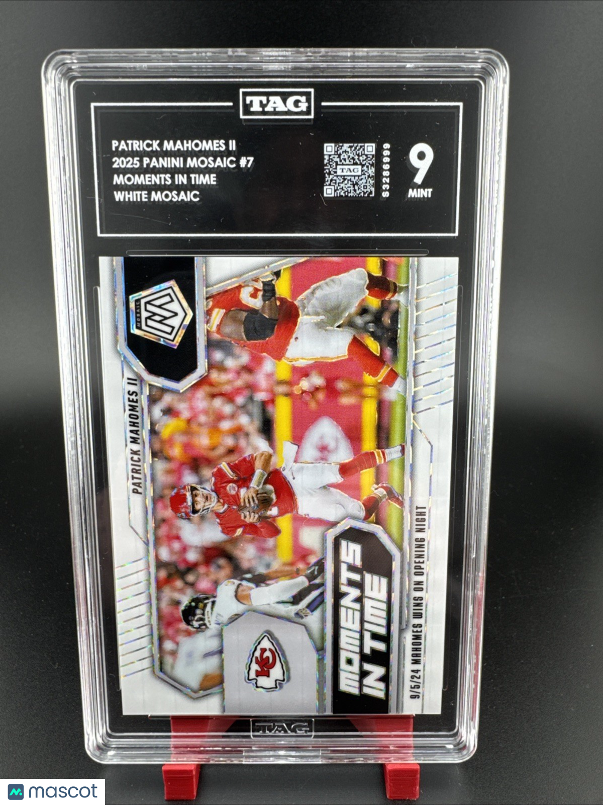 2025 Panini Mosaic #7 Patrick Mahomes White Mosaic 8/25 TAG 9