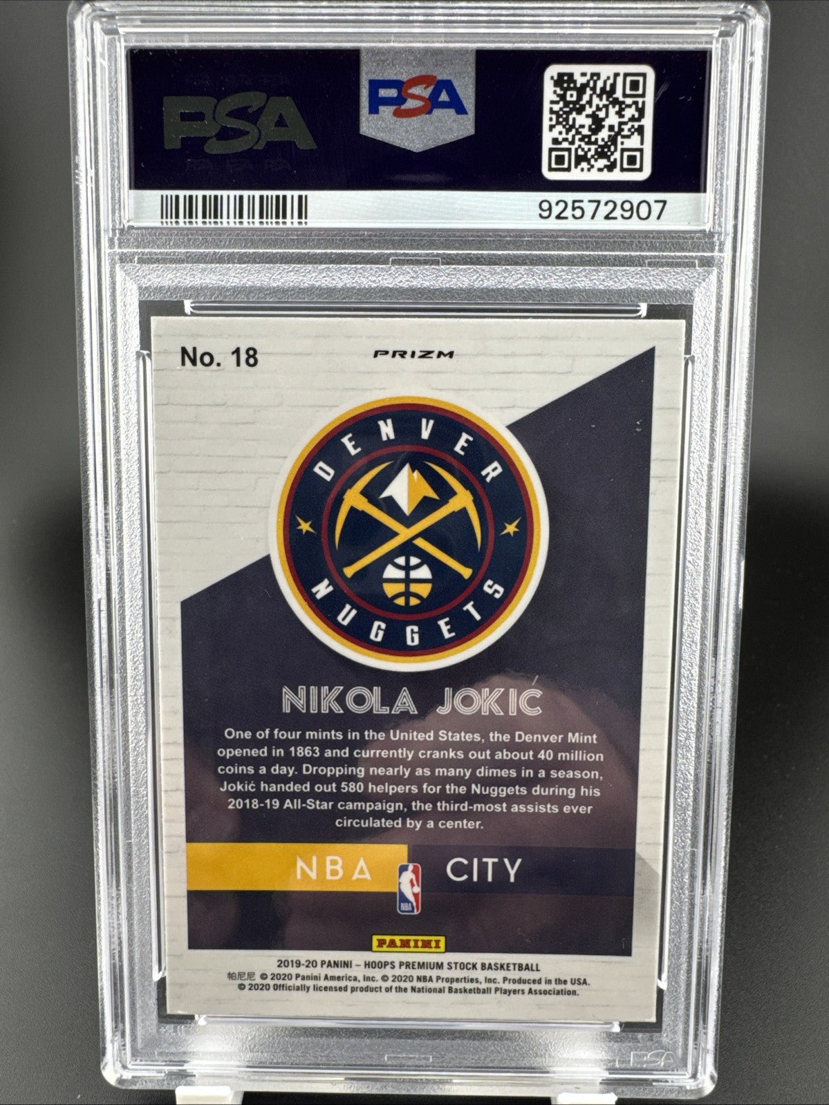 2019-20 Panini Hoops Premium Stock  NBA City Blue Nikola Jokic #18 PSA 9
