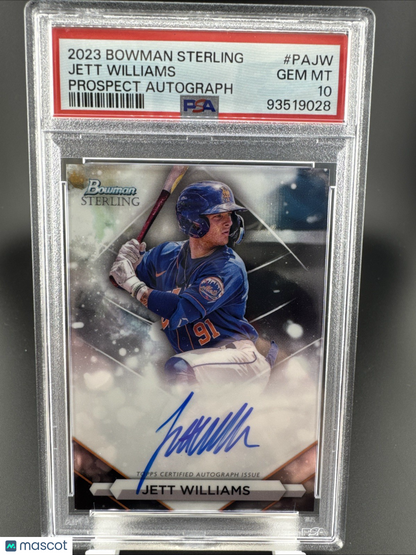 2023 Bowman Sterling Prospect Autographs #PA-JW Jett Williams (AU, RC) PSA 10