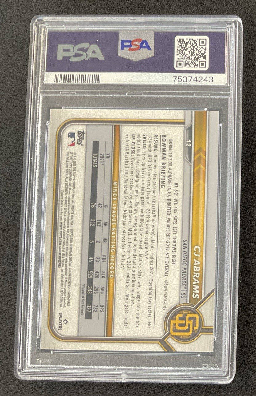 2022 Bowman Chrome Sapphire Edition - C.J. Abrams #12 (RC) - PSA 10
